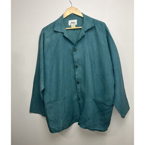 Flax Button Up 100% Linen Blouse Shirt Pockets Womens M Oversized Lagenlook